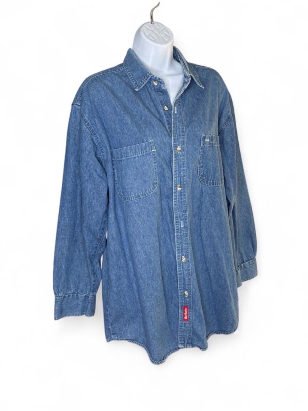 Vintage 90s Marlboro Country Store Denim Shirt Made in USA Adult Large L Red Tab - Picture 2 of 6